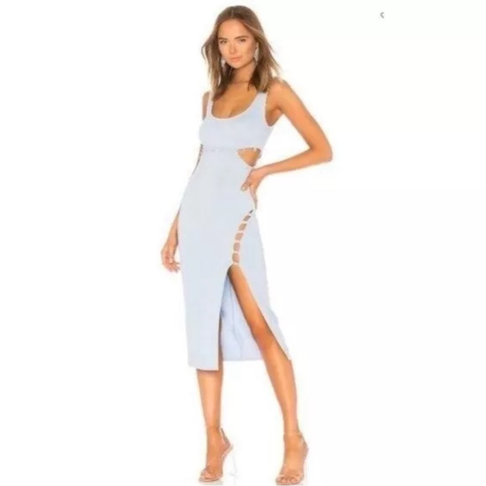 H:ours Samiah Midi Dress in Baby Blue Women's Size XXS Scoop Neck